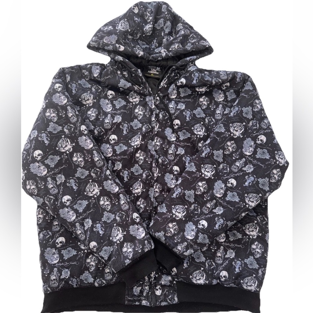 A$$holes Live Forever Skull & Rose Black Graphic Hoodie Coat XL